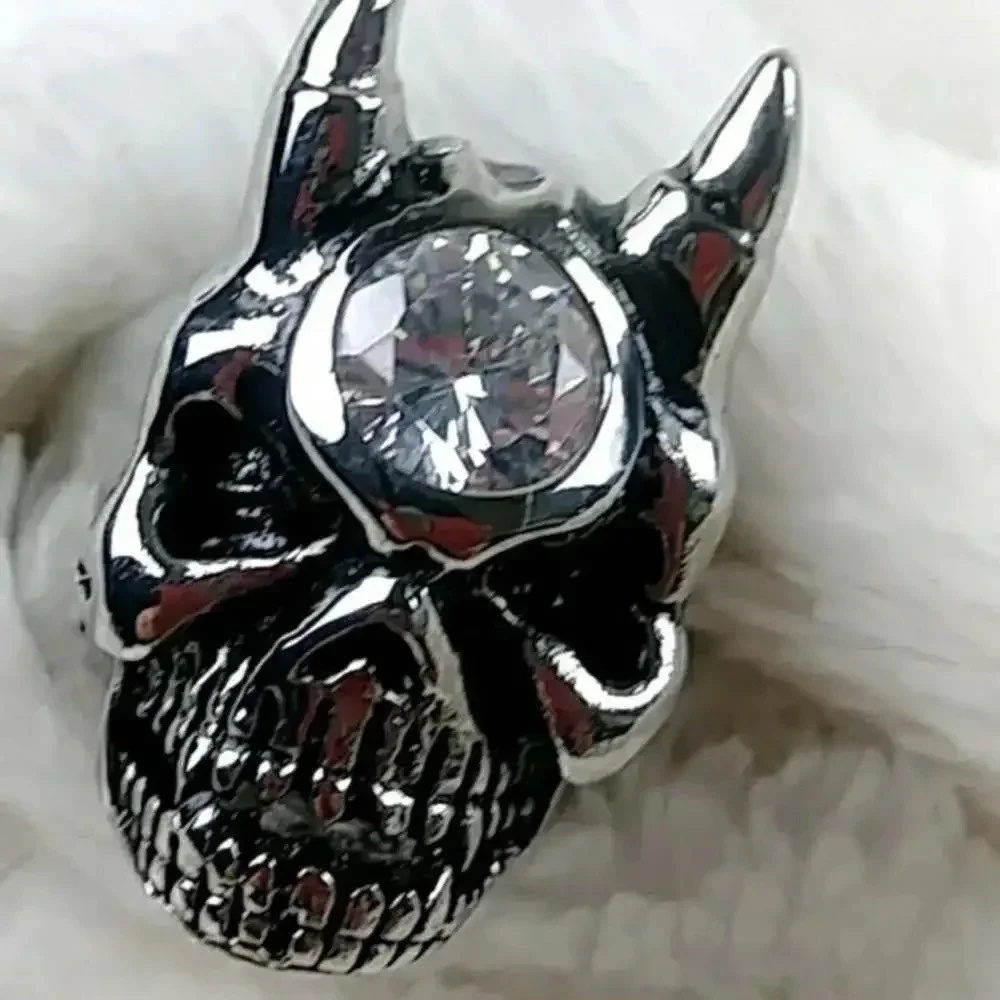 Halloween Devil Skull Biker Ring Gothic Punk Stainless Steel Unisex Ring - Picture 3 of 10